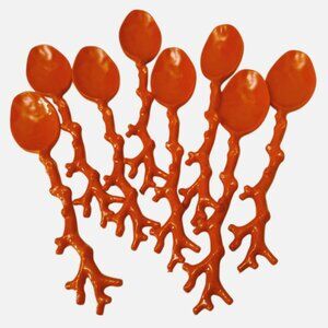 Michael Aram MADHOUSE Spoons 8 pc Orange Coral Reef Twig Branch Plastic Cutlery